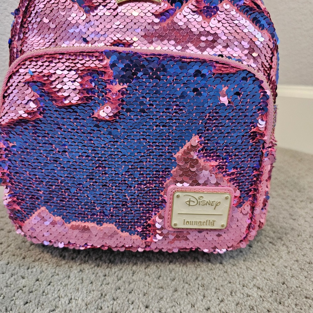 nwt Loungfly Aurora reversable sequin pink blue mini  backpack - Picture 7 of 12
